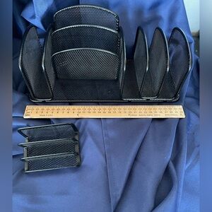 Black Mesh Desk Organizer Set with Business card Holder